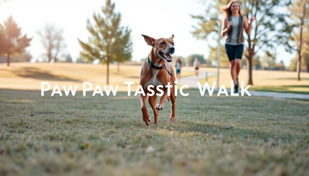 A serene park scene showcasing a Spanish Galgo engaging in a daily exercise routine. In the foreground, the graceful hound is seen running on a soft, grassy field, muscles taut with energy. A dedicated owner, dressed in modest athletic wear, stands nearby, encouraging the dog with a joyful expression. In the middle ground, a few scattered trees provide shade, and a well-maintained walking path curves gently, inviting other dogs and owners to join. The background reveals a clear blue sky, warmed by soft, natural sunlight, casting gentle shadows. Capture this moment with a shallow depth of field, focusing on the Galgo while keeping a blurred backdrop, creating an active and uplifting mood. Emphasize the logo of "Paw Tastic Walks" subtly in the scene, ensuring no text overlays are present. A serene park scene showcasing a Spanish Galgo engaging in a daily exercise routine. In the foreground, the graceful hound is seen running on a soft, grassy field, muscles taut with energy. A dedicated owner, dressed in modest athletic wear, stands nearby, encouraging the dog with a joyful expression. In the middle ground, a few scattered trees provide shade, and a well-maintained walking path curves gently, inviting other dogs and owners to join. The background reveals a clear blue sky, warmed by soft, natural sunlight, casting gentle shadows. Capture this moment with a shallow depth of field, focusing on the Galgo while keeping a blurred backdrop, creating an active and uplifting mood. Emphasize the logo of "Paw Tastic Walks" subtly in the scene, ensuring no text overlays are present.