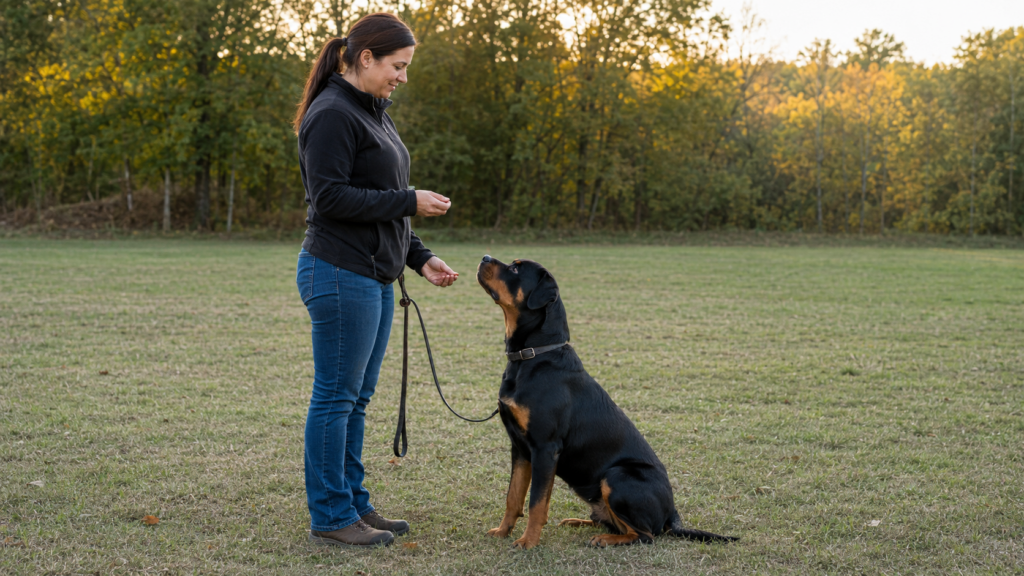 Calm adult Rottweiler demonstrating the loyal and composed reality behind the breed’s aggressive reputation